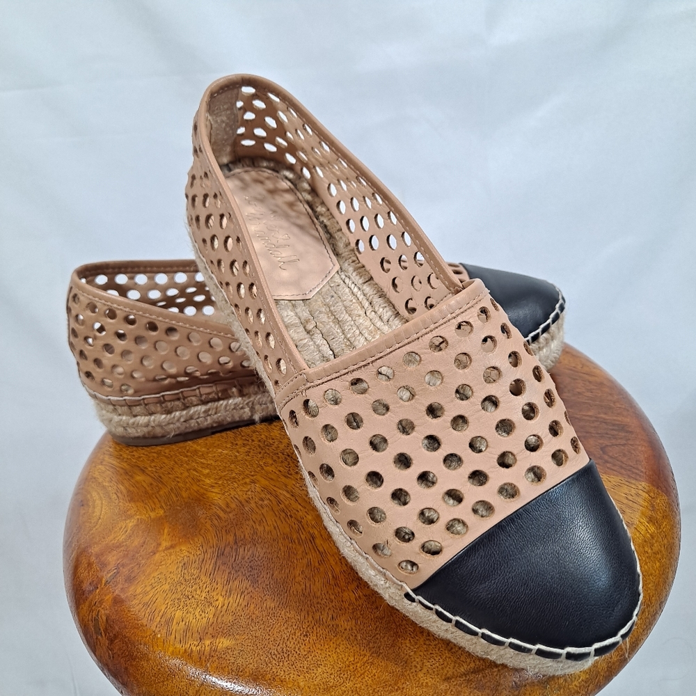 Loeffler Randall Mara Perforated Espadrille Flat Slip On Cap Toe Shoes